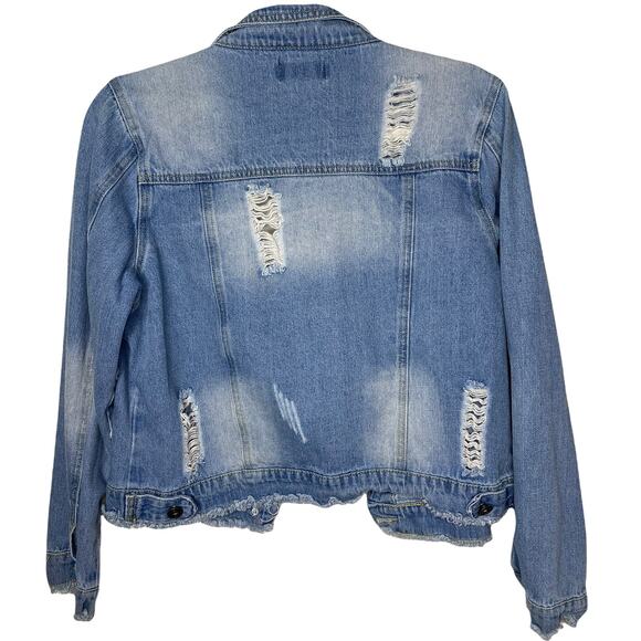 L.N.V By Lea Viola Distressed Jean Jacket with Patches Size Small - Picture 2 of 8